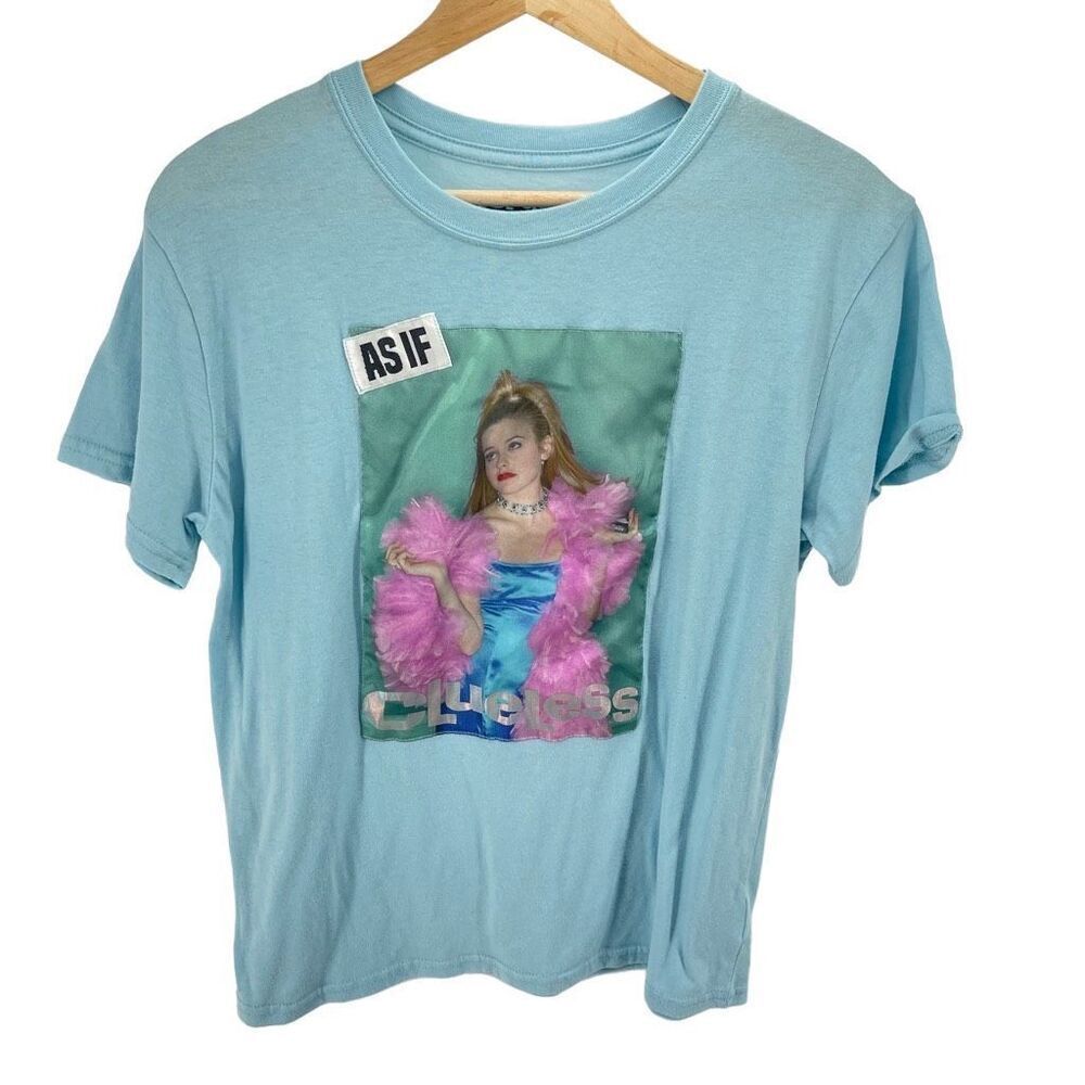 Clueless Womens Graphic Print As If Short Sleeve Tee Blue Size Large